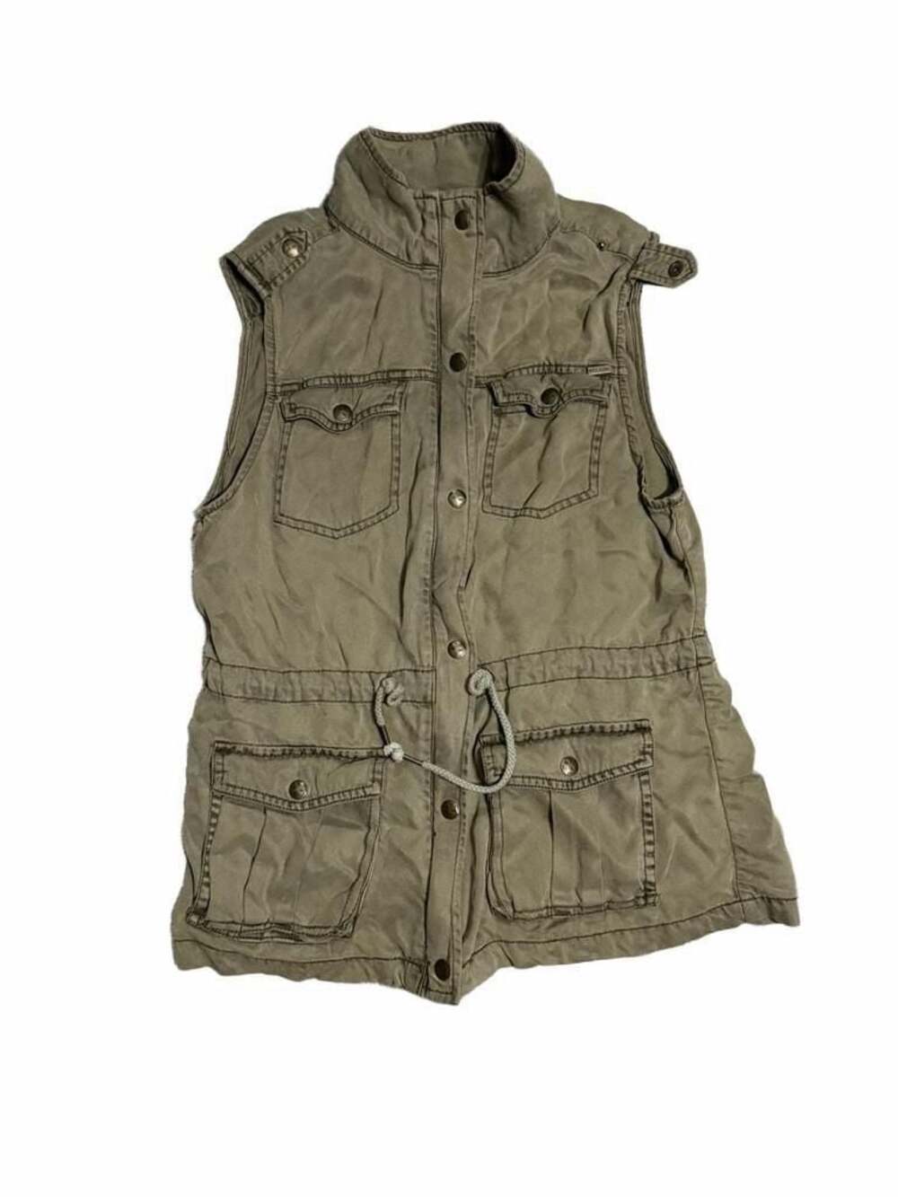 Max Jeans Olive Green Tencel Military Utility Cargo Vest